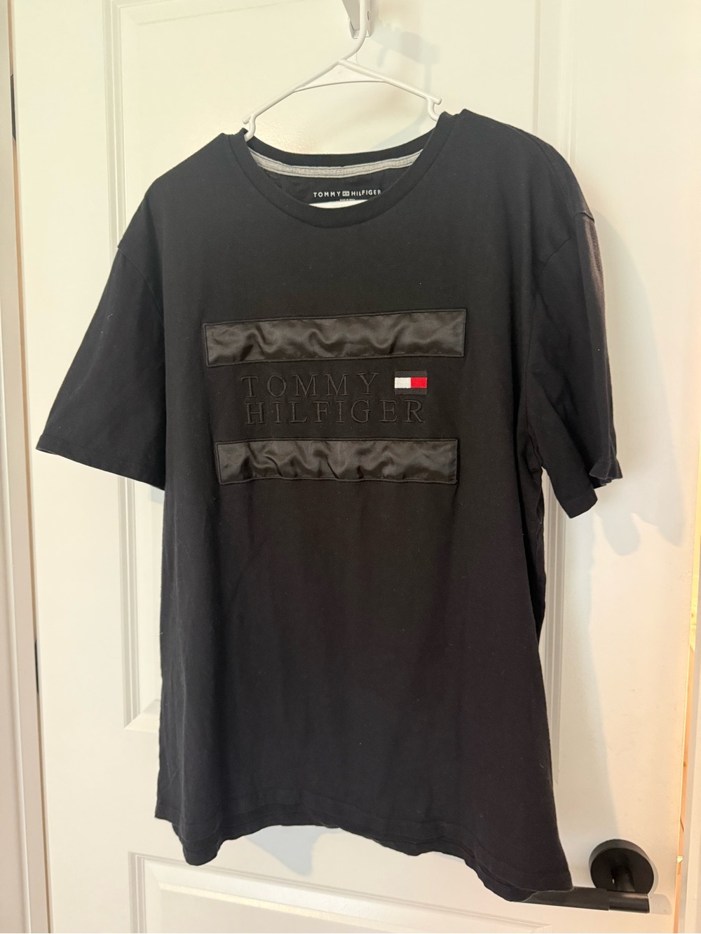 Tommy Hilfiger Black Crew Neck T-Shirt with Flag Detail